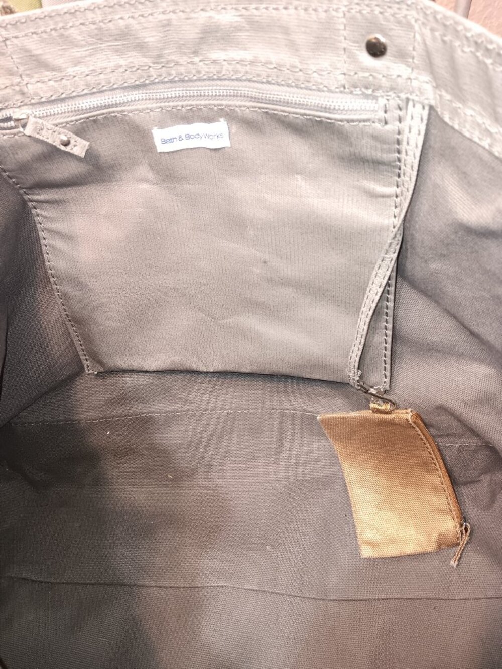 Bath & Body Works metallic gray and gold heavy duty coated canvas tote bag - Picture 6 of 13